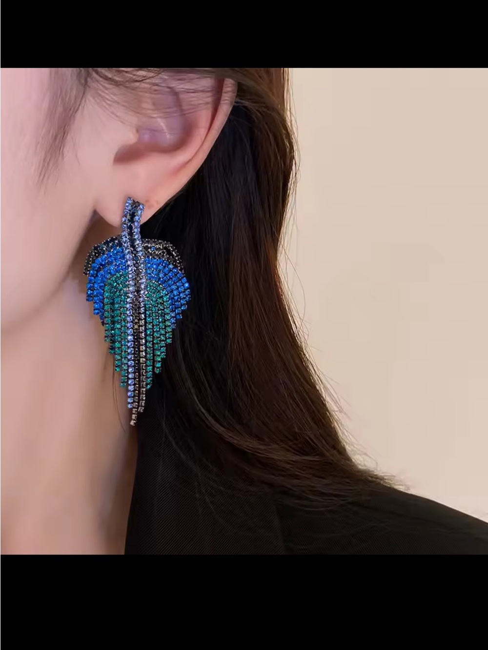 Blue & Green Crystal Cascade Leaf Earrings